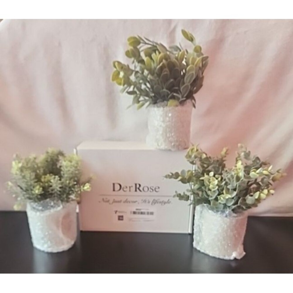 Der Rose 3 Pack Mini Artificial Plants & Pots Decor Eucalyptus Rosemary Boxwood
